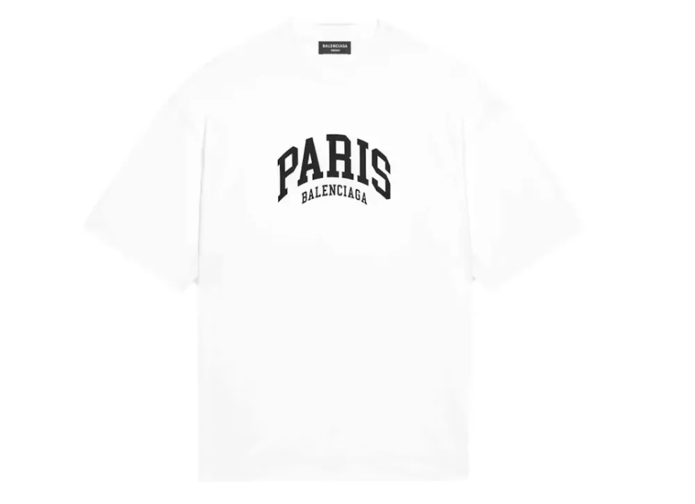 Balenciaga Cities Paris Medium Fit T-shirt White|PlusJ Best