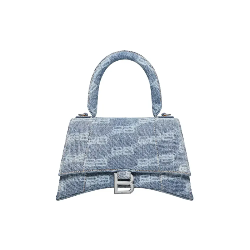 Balenciaga Hourglass Top Handle Small BB Monogram Denim Bleached Blue|PlusJ Fashion