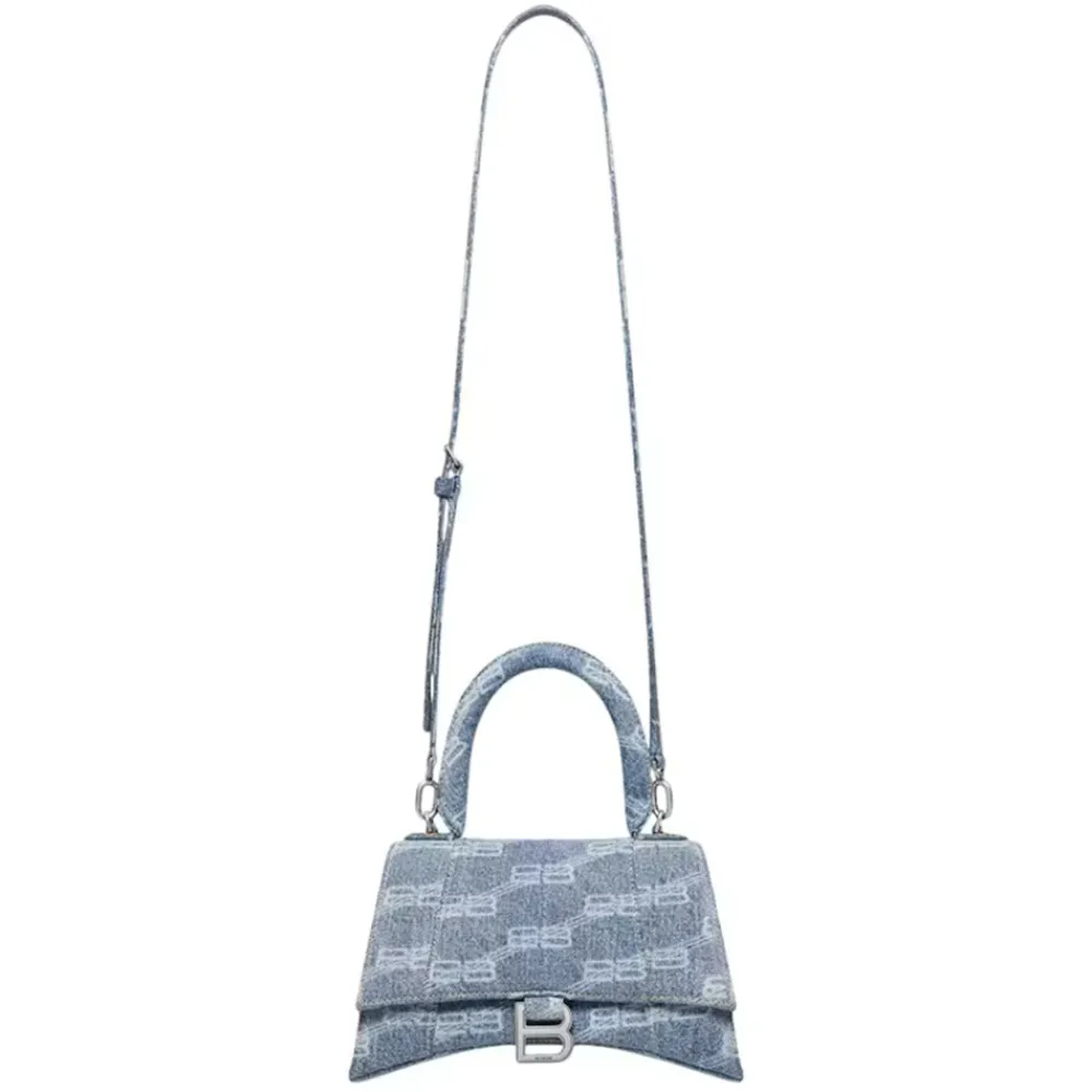 Balenciaga Hourglass Top Handle Small BB Monogram Denim Bleached Blue|PlusJ Fashion