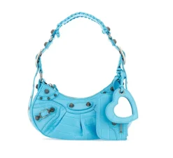 Balenciaga Le Cagole Shoulder Bag XS Blue Embossed Croc|PlusJ Discount