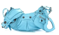 Balenciaga Le Cagole Shoulder Bag XS Blue Embossed Croc|PlusJ Discount