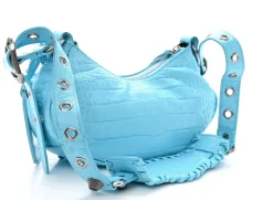 Balenciaga Le Cagole Shoulder Bag XS Blue Embossed Croc|PlusJ Discount