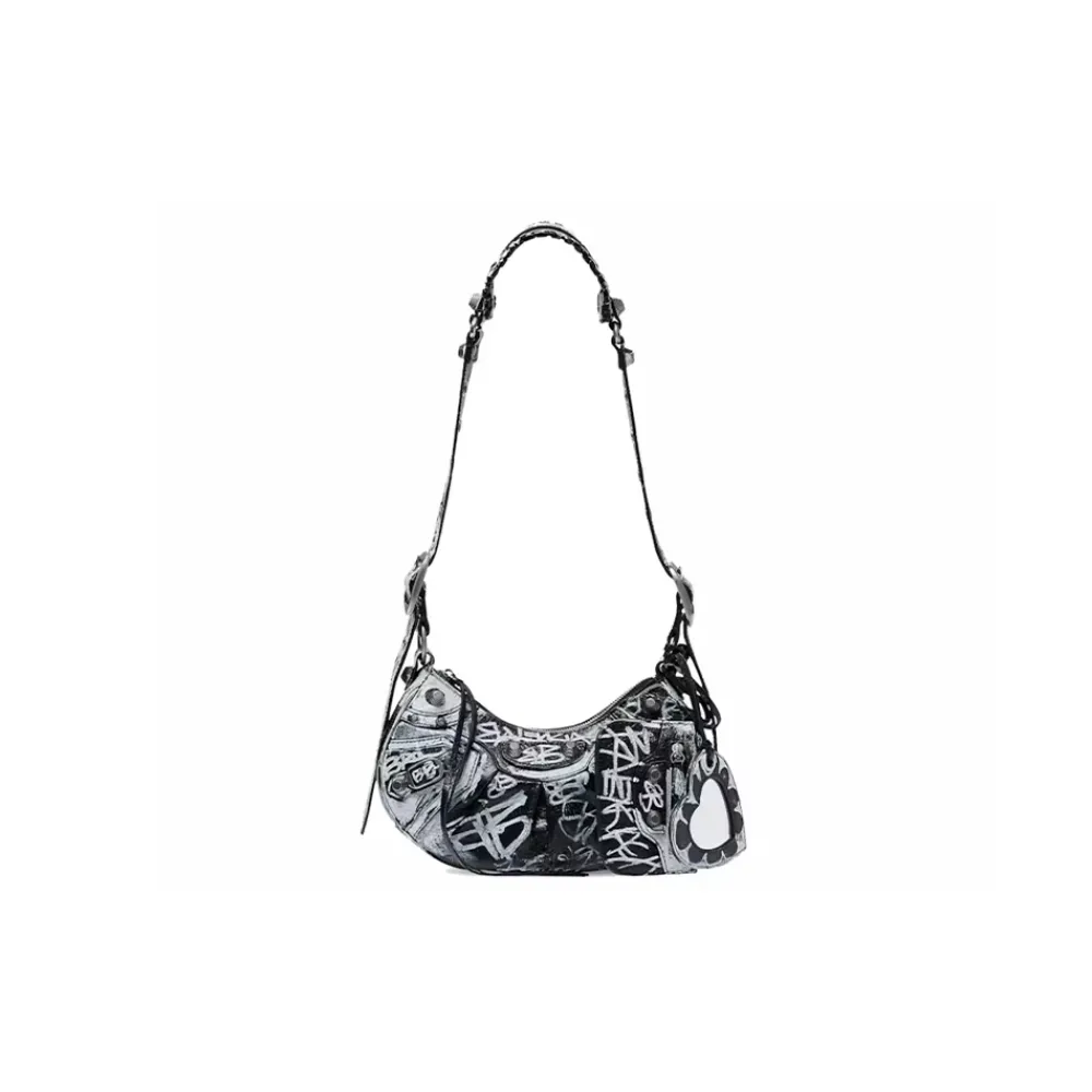 Balenciaga Le Cagole Shoulder Bag XS Black/White Graffiti|PlusJ Fashion
