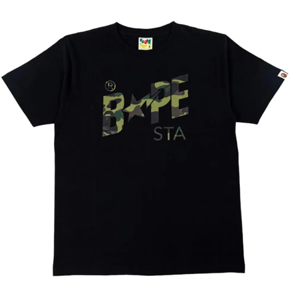 Bape A Bathing Ape 1st Camo STA Logo Tee Black/Green ||Plus Hot