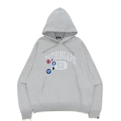 Bape Badge Motif Loose Fit Pullover Hoodie Gray|Plus Fashion
