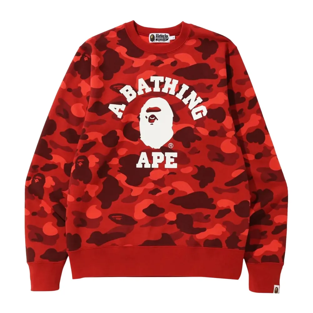 Bape Color Camo College Crewneck Red|Plus Best