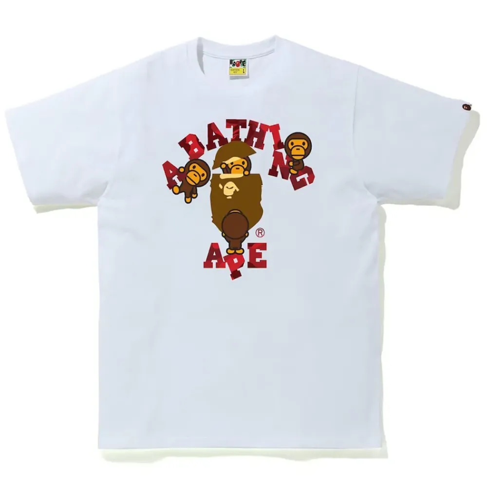 Bape Color Camo College Milo Tee White/Red|Plus Discount