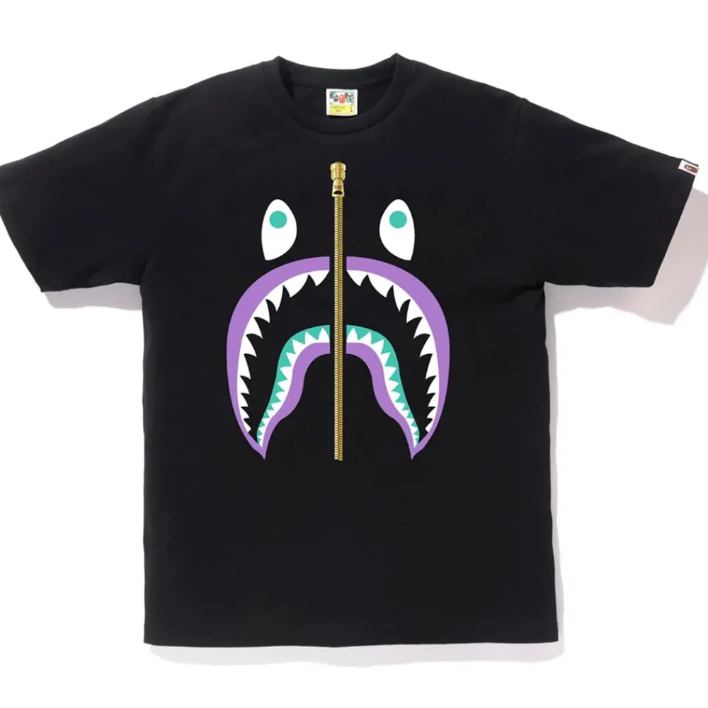 BAPE Colors Gold Zip Shark Tee Black (SS19) ||Plus New