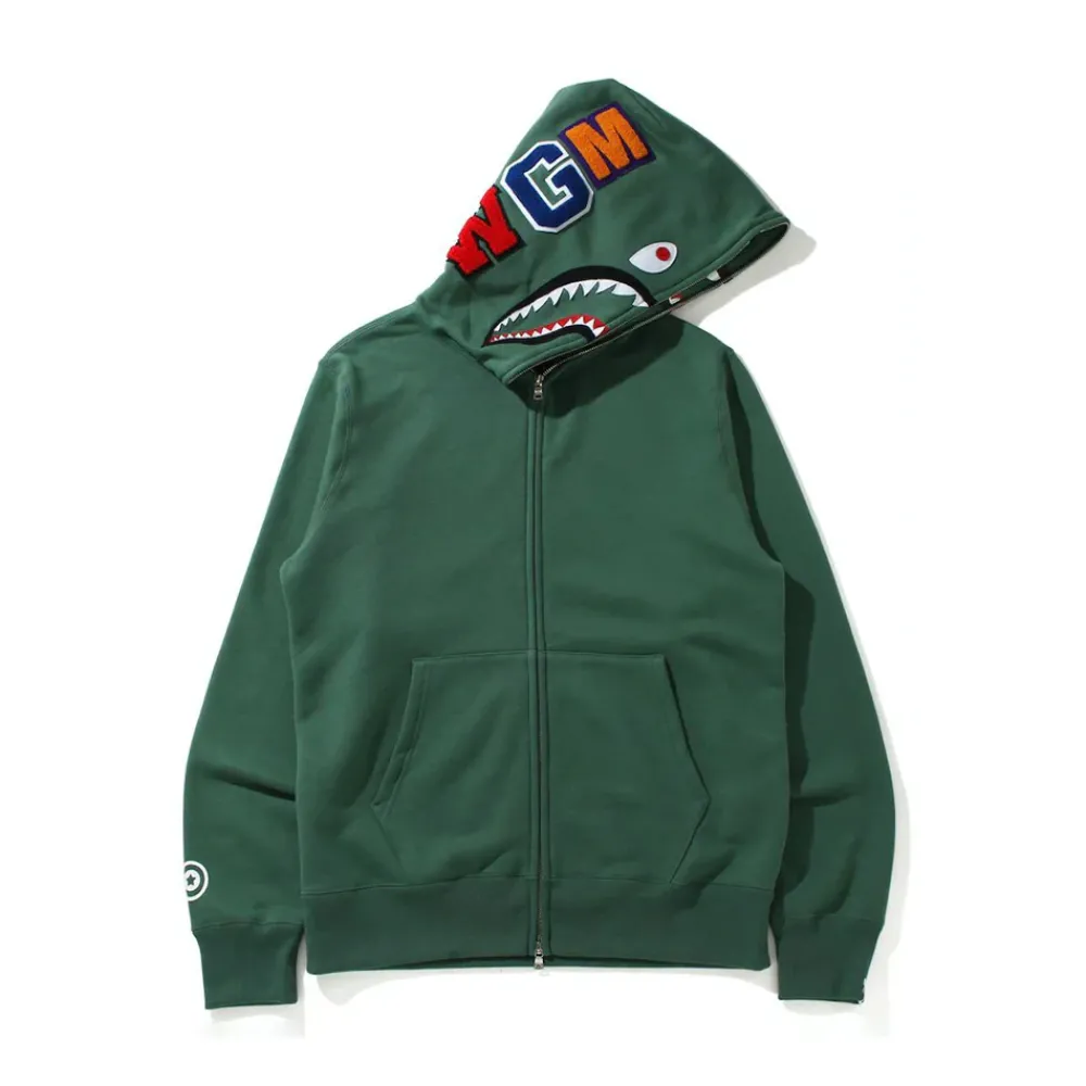 Bape Double Side Shark Full Zip Hoodie Green|Plus Fashion