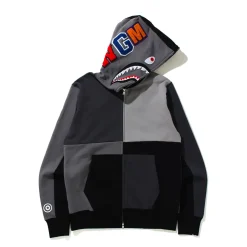 Bape Multi Color Patchwork Shark Full Zip Hoodie Gray|Plus Best