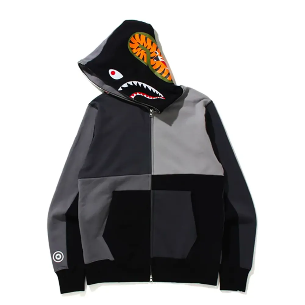 Bape Multi Color Patchwork Shark Full Zip Hoodie Gray|Plus Best