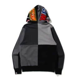 Bape Multi Color Patchwork Shark Full Zip Hoodie Gray|Plus Best