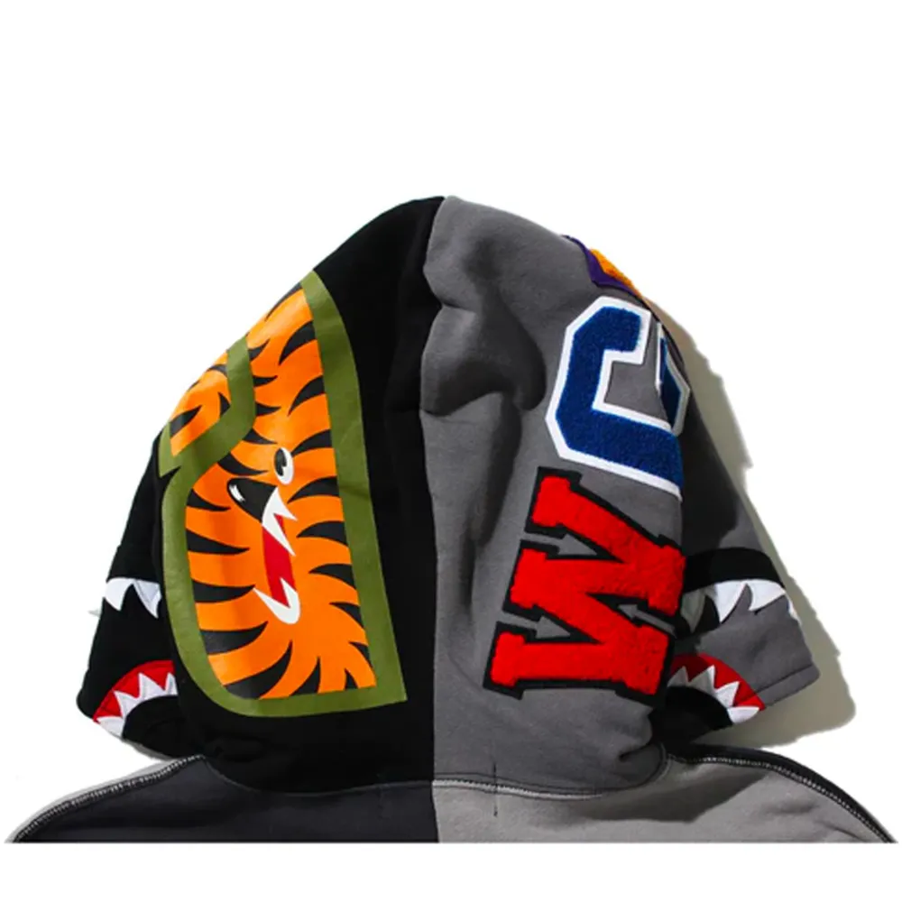 Bape Multi Color Patchwork Shark Full Zip Hoodie Gray|Plus Best