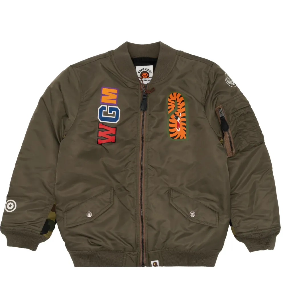Bape Shark MA-1 WGM Bomber Jacket Olive (Kids)|Plus Clearance