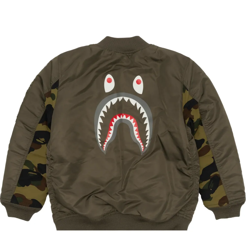 Bape Shark MA-1 WGM Bomber Jacket Olive (Kids)|Plus Clearance