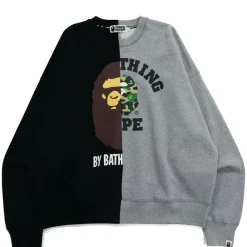 Bape Split College & By Bathing Loose Fit Crewneck Black|Plus Sale