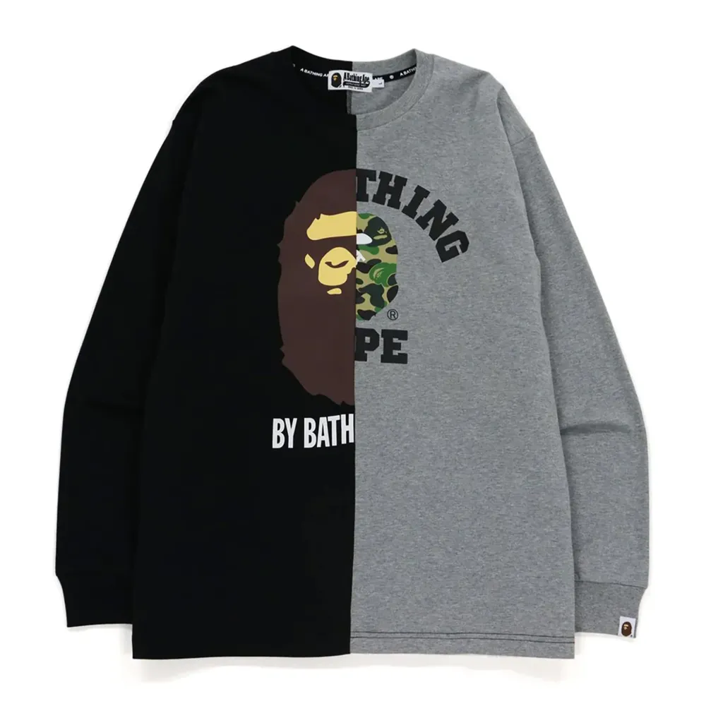 Bape Split College & By Bathing Relaxed Fit Ape L/S Tee Black/Grey|Plus Best