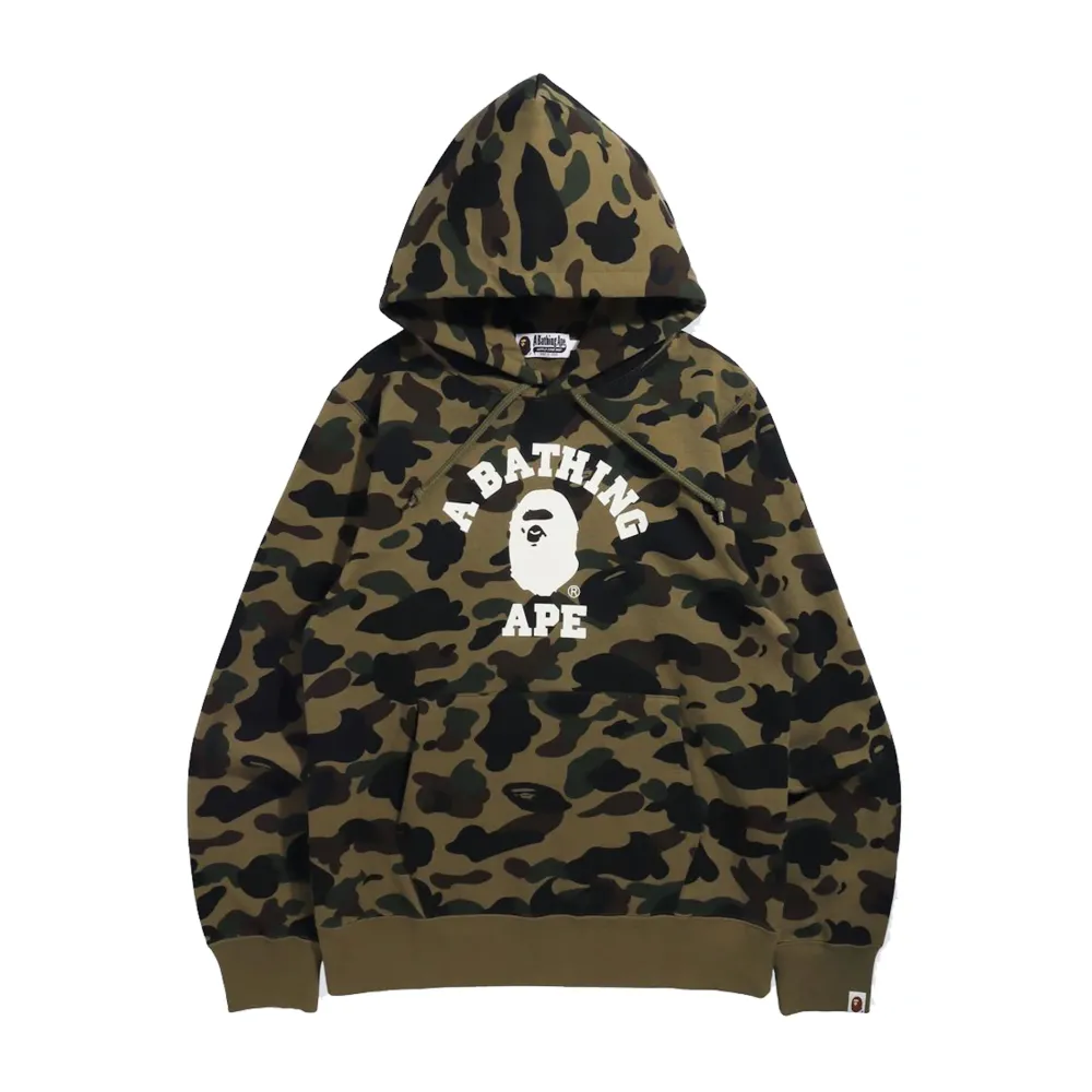 Bape 1st Camo College Pullover Hoodie Green|Plus Sale