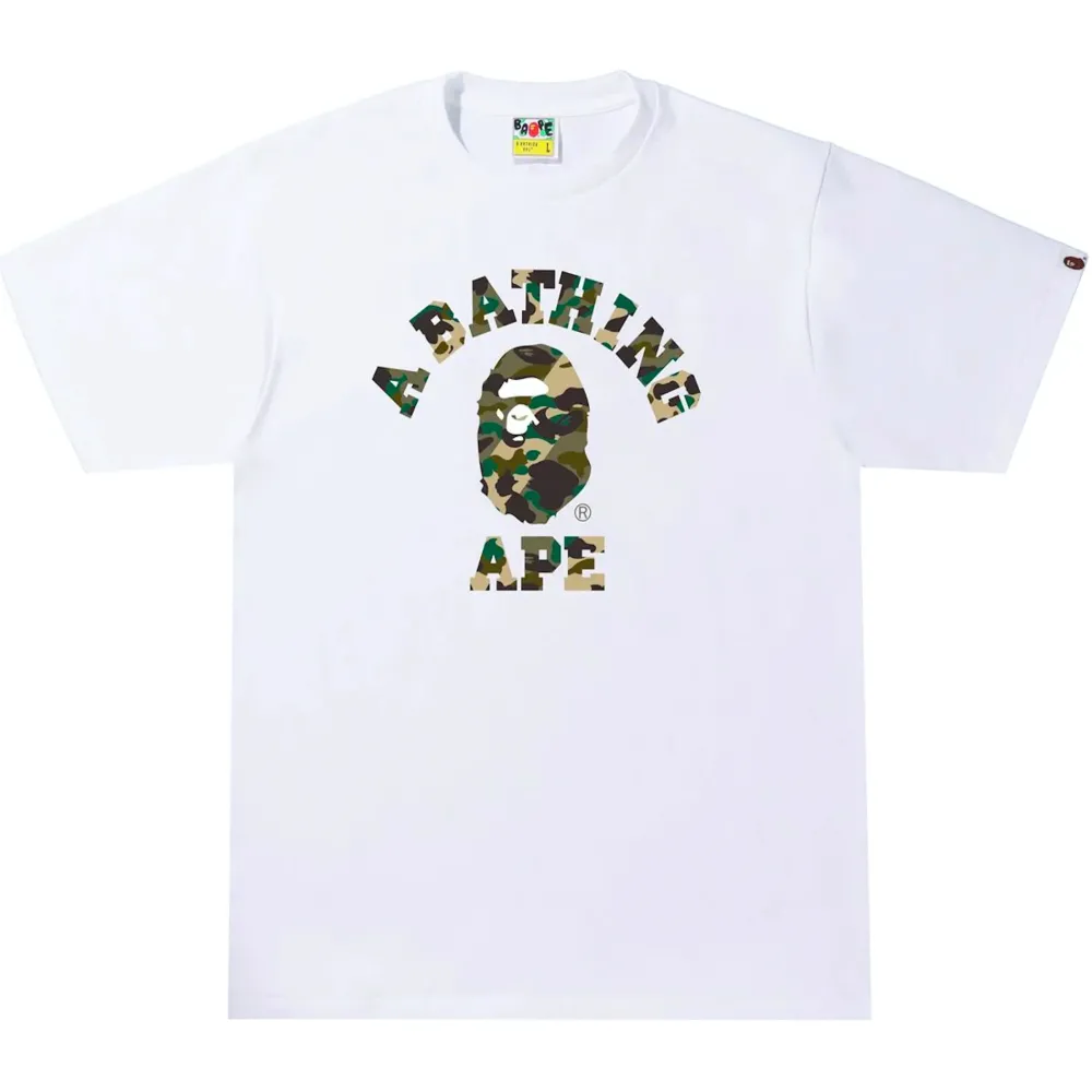 Bape 1st Camo Crazy College Tee White ||Plus Sale