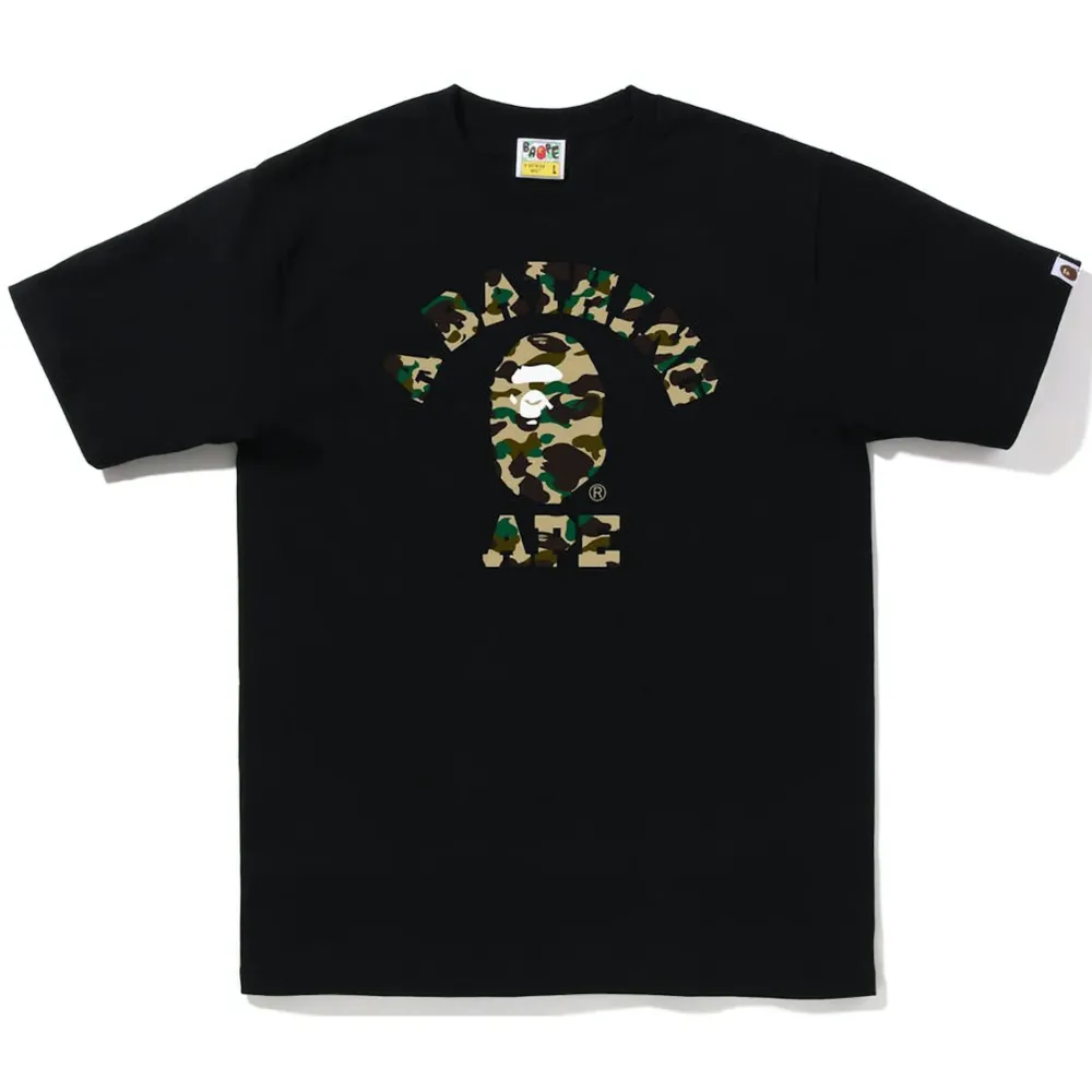 Bape Text 1st Camo College Tee Black Yellow|Plus Best