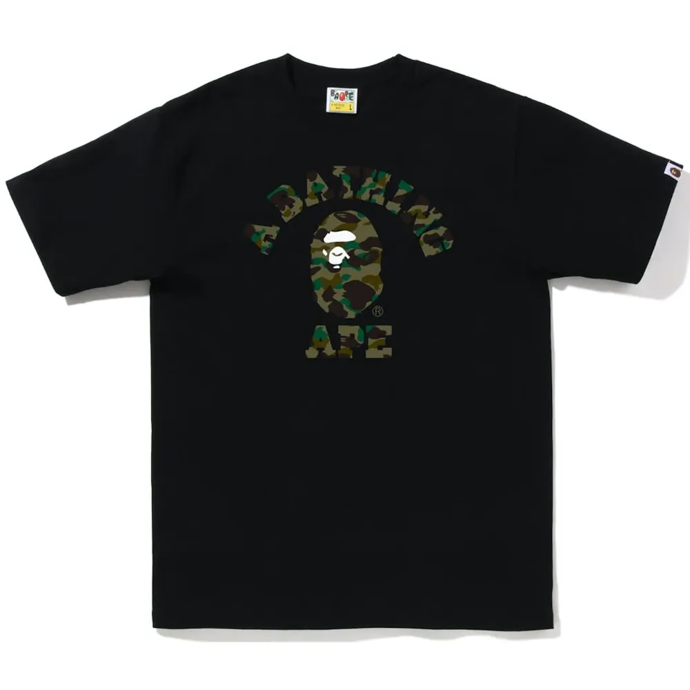 Bape Text 1st Camo College Tee Black Green|Plus Fashion