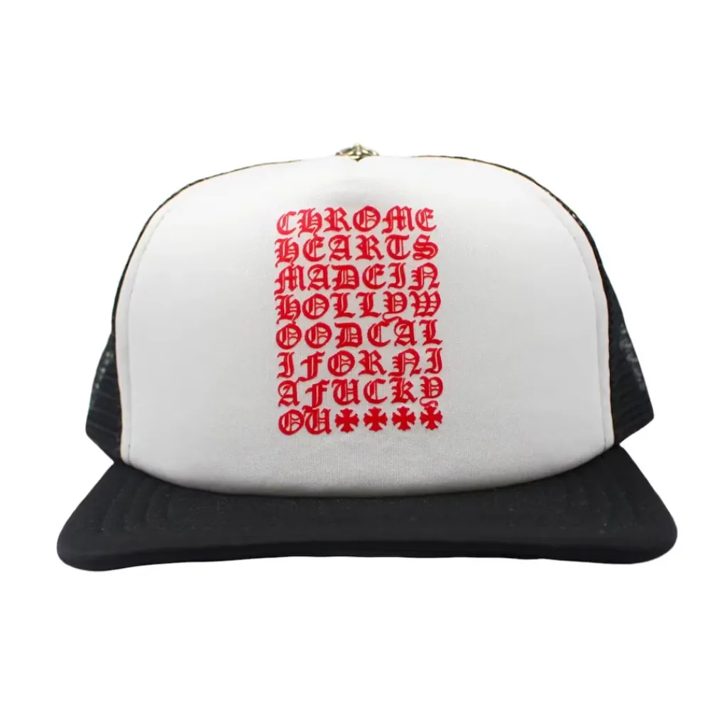 Chrome Hearts Eyechart Trucker Hat Black/White/Red ||Plus Clearance