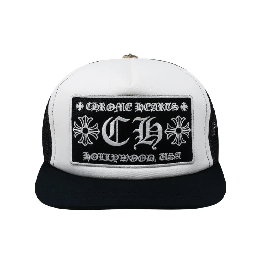Chrome Hearts Hollywood Patch Trucker Cap Black/White ||Plus Discount