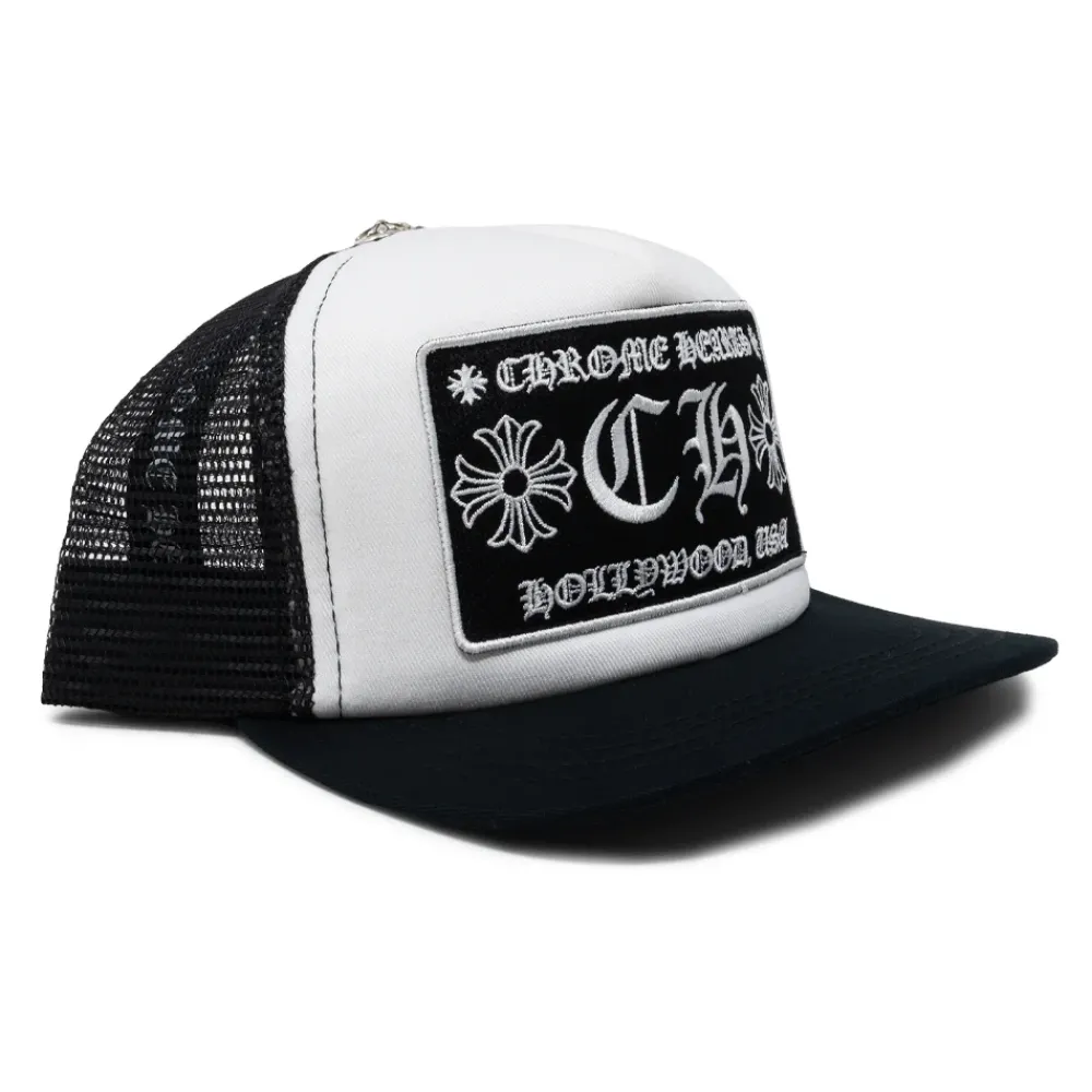 Chrome Hearts Hollywood Patch Trucker Cap Black/White ||Plus Discount
