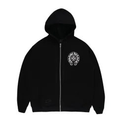 Chrome Hearts Los Angeles Horseshoe Thermal Zip Up Hoodie Black ||Plus Discount