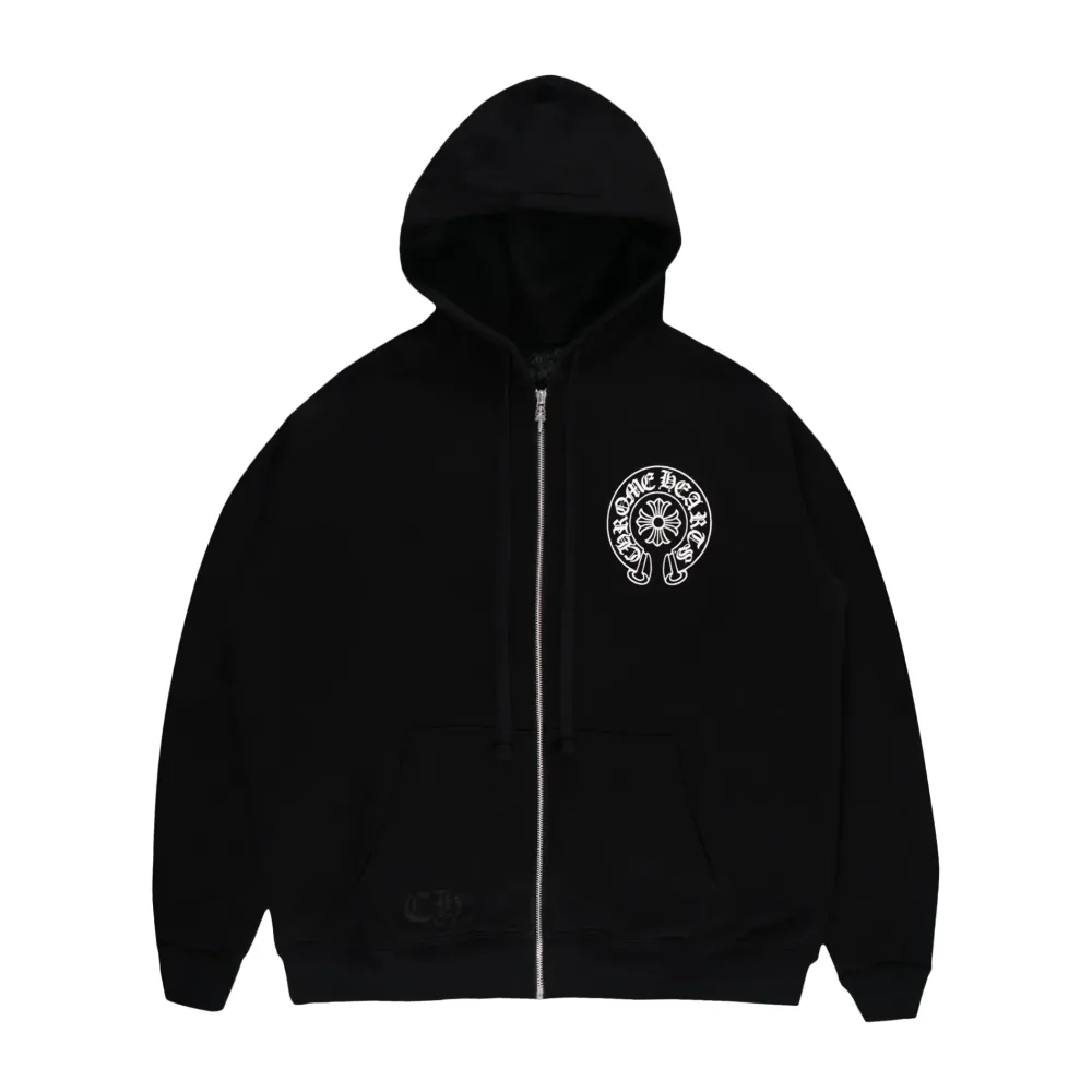 Chrome Hearts Los Angeles Horseshoe Thermal Zip Up Hoodie Black ||Plus Discount
