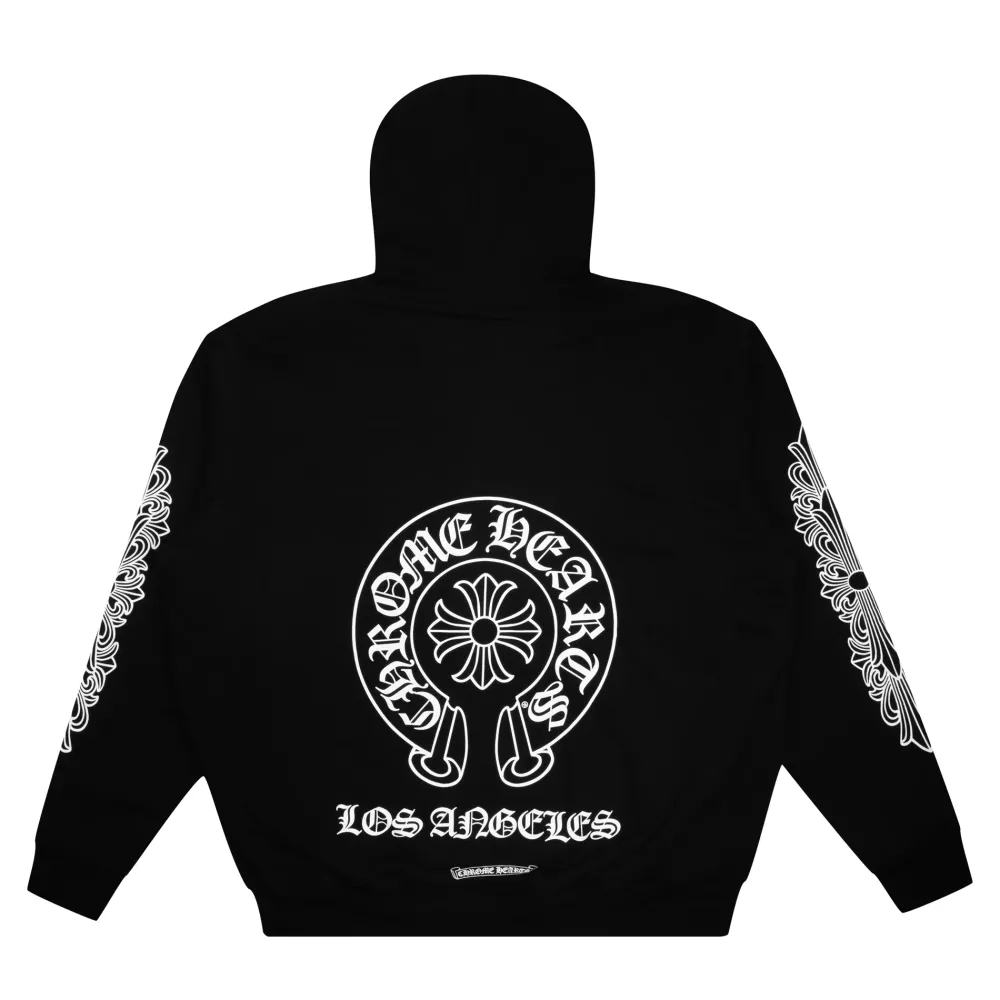 Chrome Hearts Los Angeles Horseshoe Floral Zip Up Hoodie Black ||Plus New