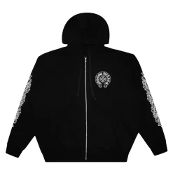Chrome Hearts Los Angeles Horseshoe Floral Zip Up Hoodie Black ||Plus New