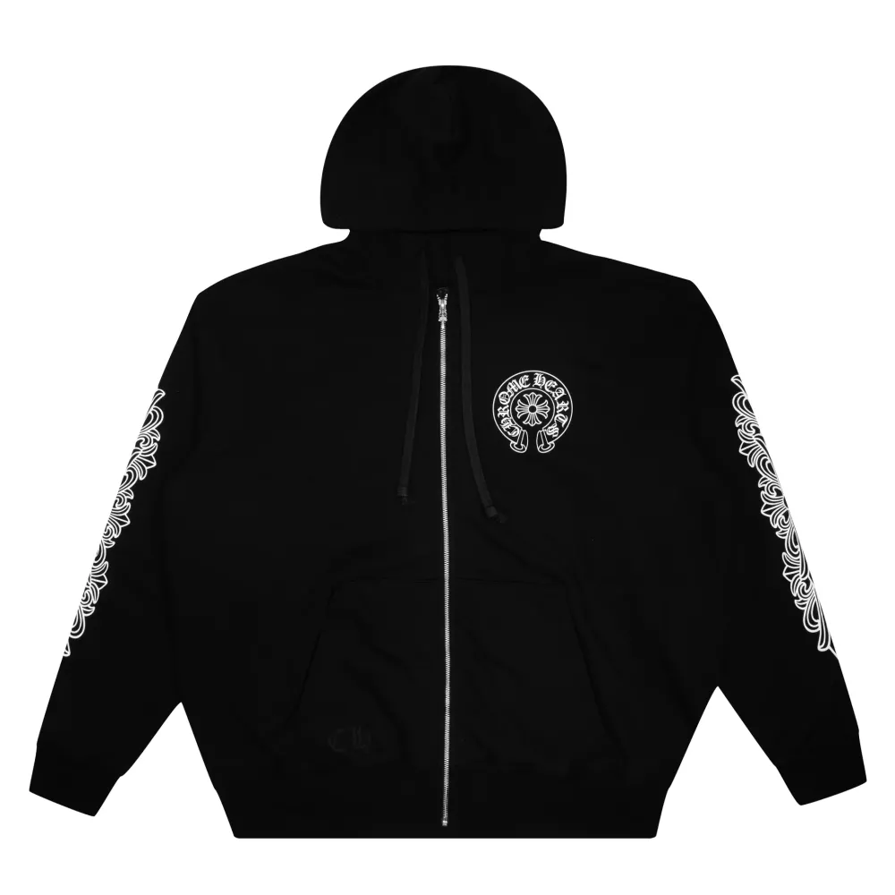 Chrome Hearts Los Angeles Horseshoe Floral Zip Up Hoodie Black ||Plus New
