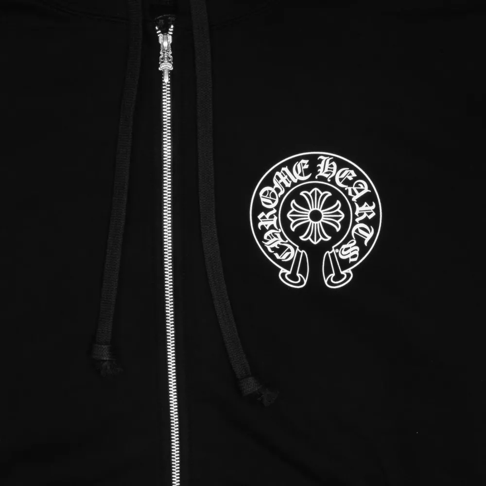 Chrome Hearts Los Angeles Horseshoe Floral Zip Up Hoodie Black ||Plus New