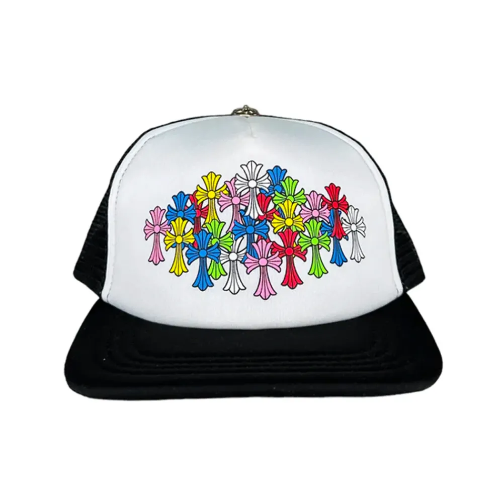 Chrome Hearts Multi Color Crosses Trucker Hat Black/White|Plus Hot