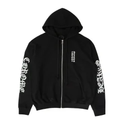 Chrome Hearts Vertical Logo Zip Up Hoodie Black|Plus New
