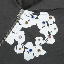 Denim Tears Rhinestone Cotton Wreath Zip Hoodie Vintage Black|Plus Best