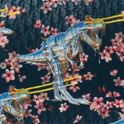 Dior x Sorayama Oblique Dinosaur Button Down Shirt Blue (SS19) ||Plus Hot