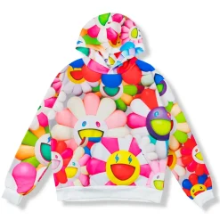 J Balvin x Takashi Murakami All Over Flowers Hoodie Multi ||Plus Outlet