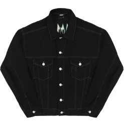 Revenge Embroidered Denim Jacket Black/Green|Plus Clearance