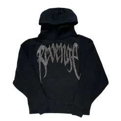 Revenge Rhinestone Arch Hoodie Black ||Plus Fashion