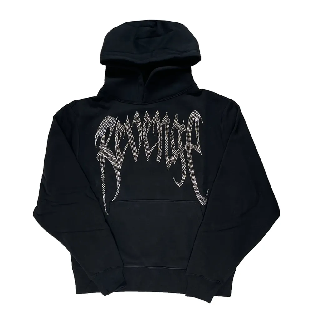 Revenge Rhinestone Arch Hoodie Black ||Plus Fashion