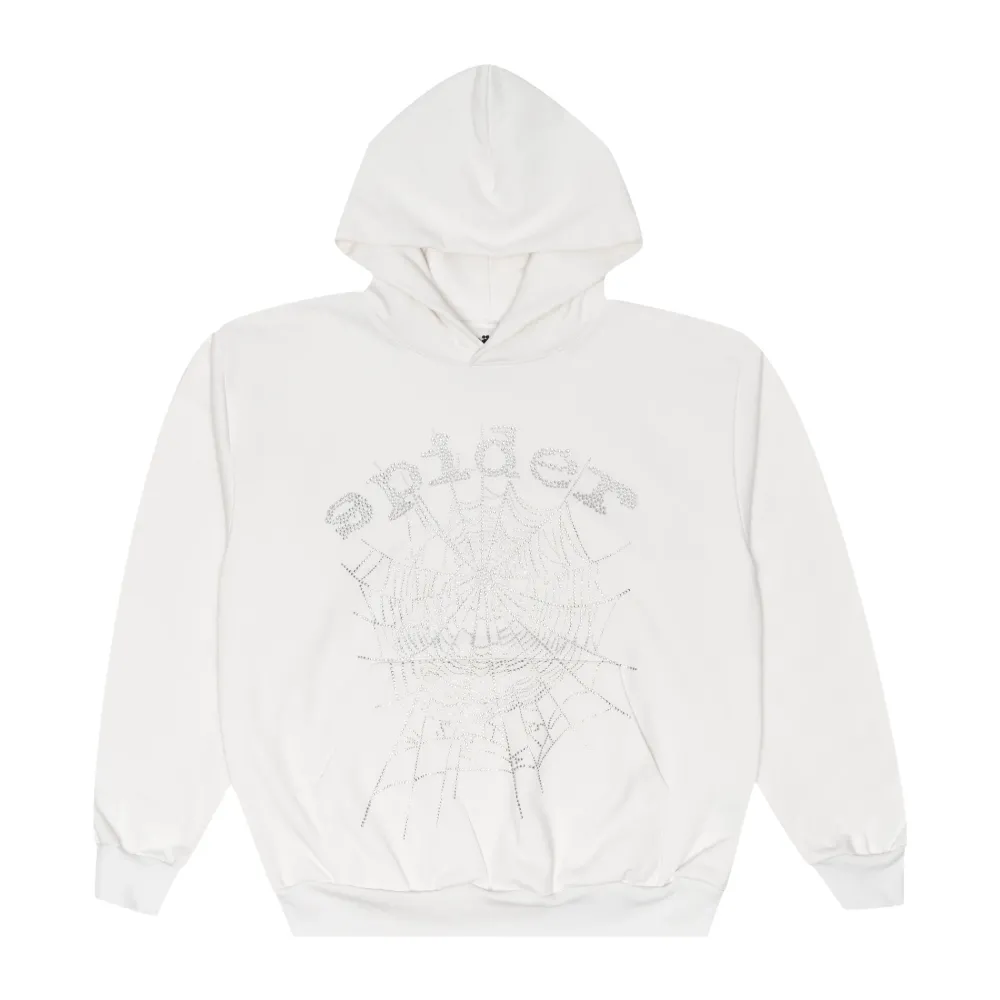 Spider Worldwide OG Rhinestone Logo Hoodie White ||Plus Outlet