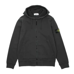 Stone Island Brushed Cotton Fleece Zippered Hooded Sweatshirt Steel|Plus Hot