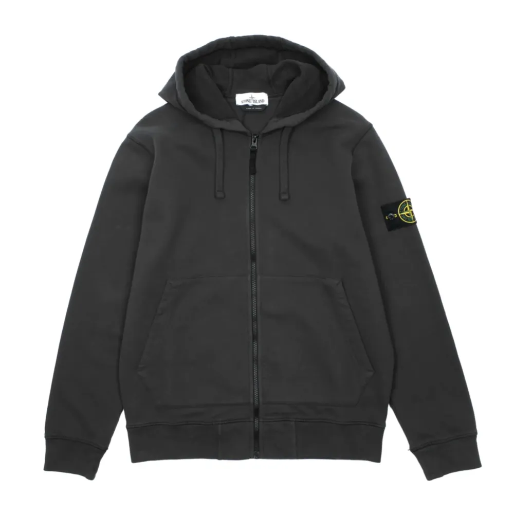 Stone Island Brushed Cotton Fleece Zippered Hooded Sweatshirt Steel|Plus Hot