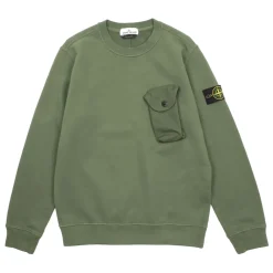 Stone Island Brushed Cotton Fleece Crewneck Pocket Sweatshirt Sage|Plus Discount