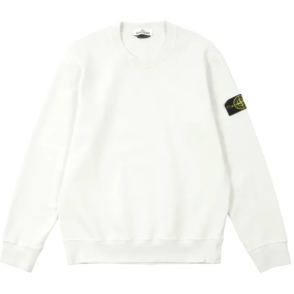 Stone Island Cotton Fleece Crewneck Sweatshirt Ice ||Plus Online