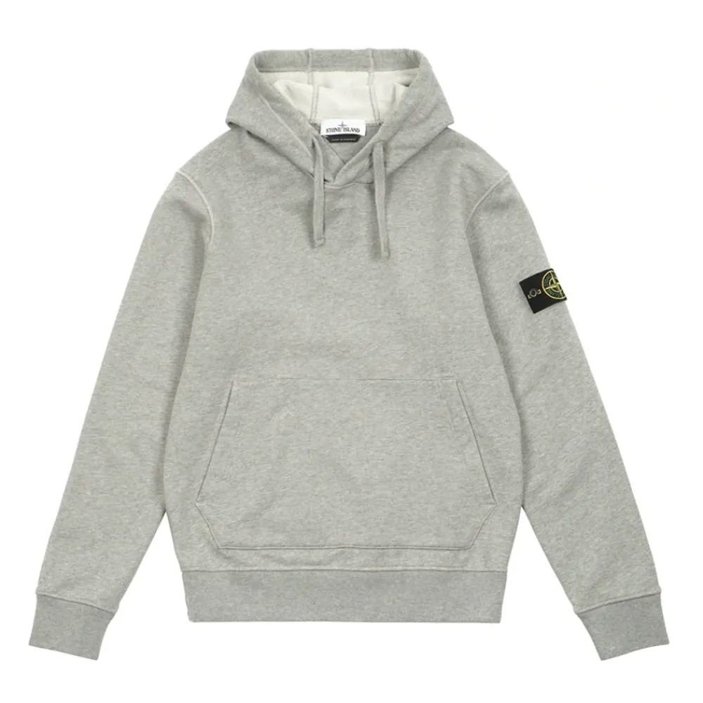 Stone Island Cotton Fleece Hooded Sweatshirt Dust Melange ||Plus Fashion