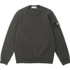 Stone Island Cotton Fleece Crewneck Sweatshirt Charcoal ||Plus Outlet