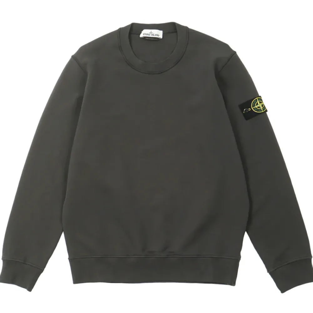 Stone Island Cotton Fleece Crewneck Sweatshirt Charcoal ||Plus Outlet